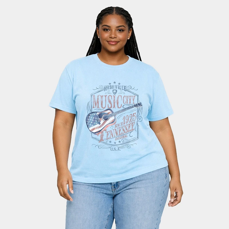 Simply Sage Market - Nashville Flag Guitar Women's Plus Sized Garment Dyed Graphic T-Shirt