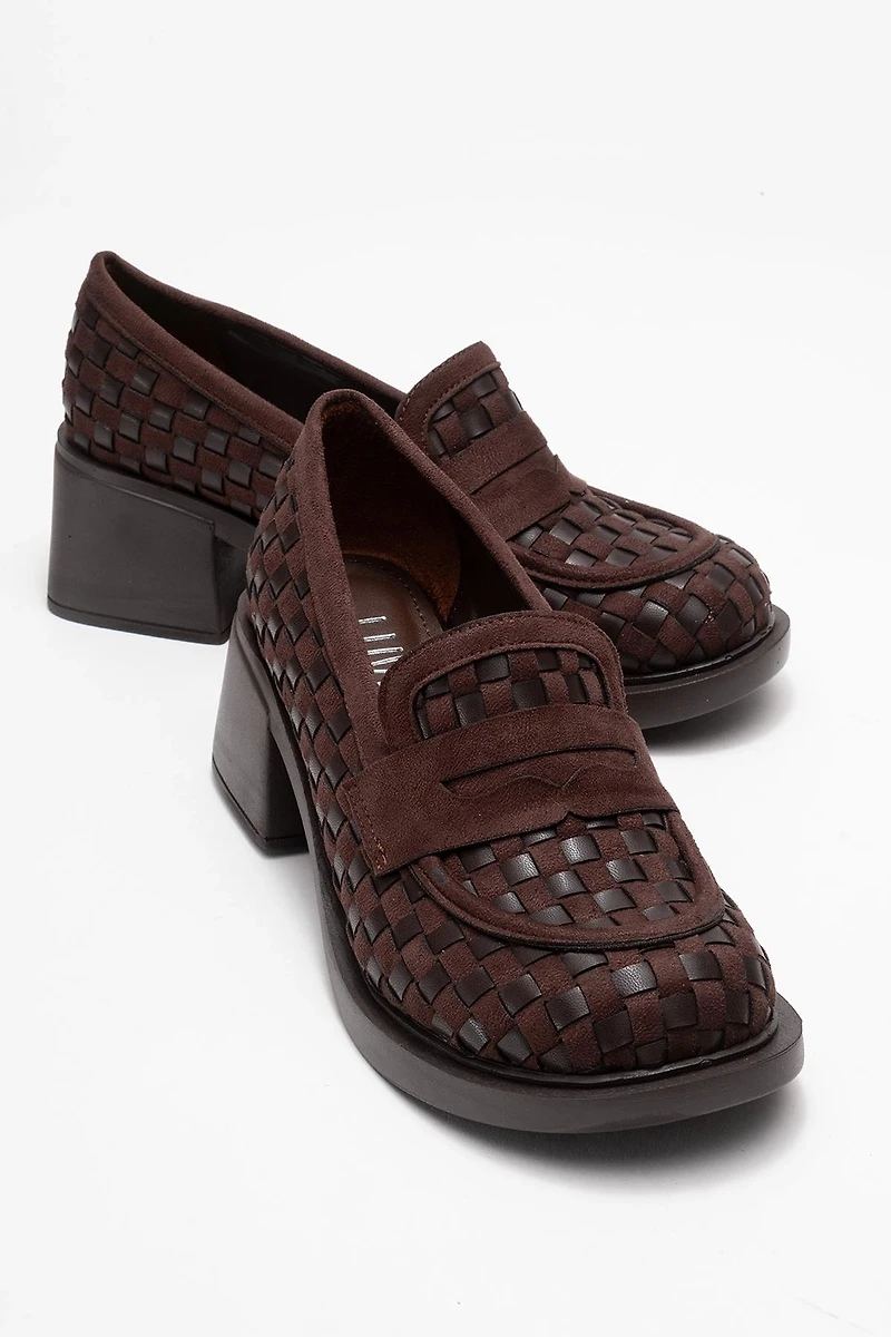 Prologue Shoes Womens Marlon Woven Block Heel Loafer