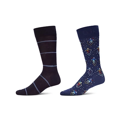 MeMoi 2 Pair Men's Sports-Themed Rayon-Blend Novelty Crew Socks