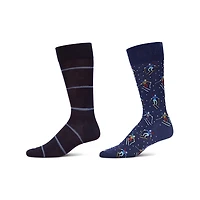 MeMoi 2 Pair Men's Sports-Themed Rayon-Blend Novelty Crew Socks