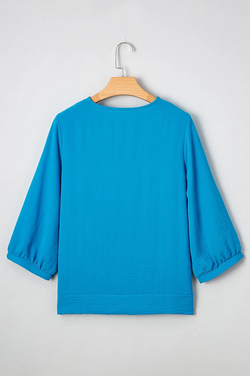 Threaded Pear Women's Clara V Neckline Crinkled Blouse