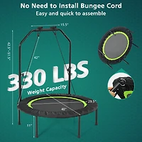 SUGIFT Green 40-in Foldable Adult Fitness Rebounder Trampoline with Adjustable Handrail and Resistance Bands