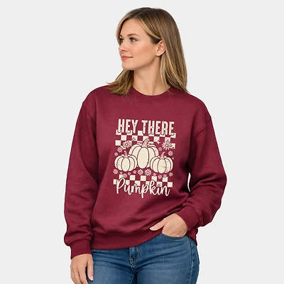 Simply Sage Market - Women's Graphic Sweatshirt Hey There Pumpkin Checkered