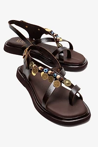 Forever & Always Womens Hush Leather Beaded Sandals