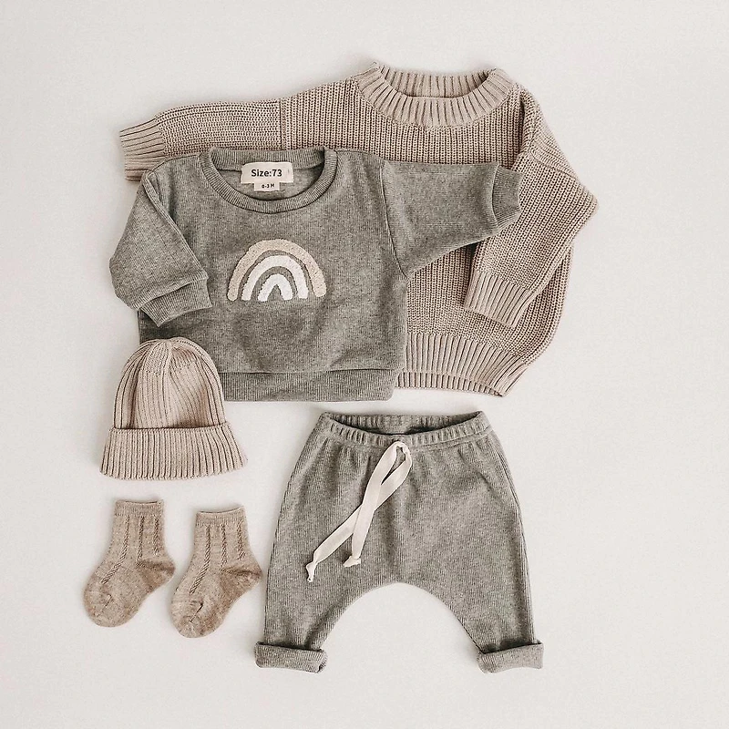 MyKids-USA Baby Rainbow Sun Pattern Hoodies Combo Pants Sets