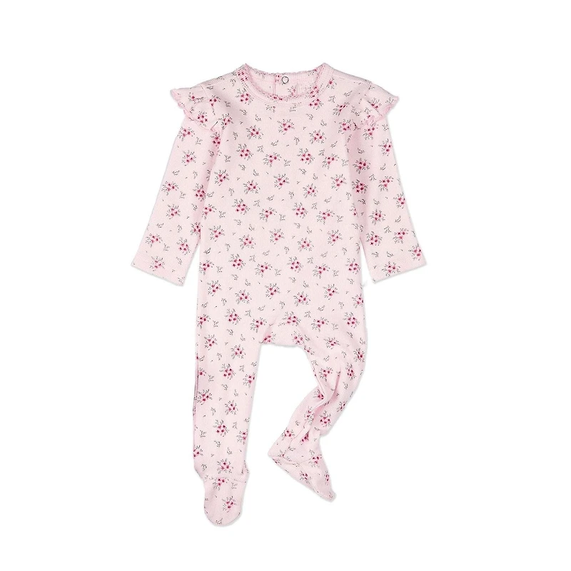 MeMoi Baby and Toddler Girls Cotton Rich Ruffle-Sleeve Floral Footie