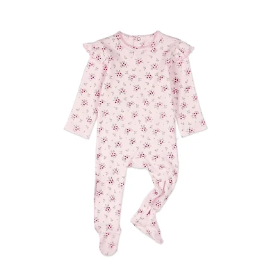 MeMoi Baby and Toddler Girls Cotton Rich Ruffle-Sleeve Floral Footie
