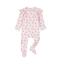 MeMoi Baby and Toddler Girls Cotton Rich Ruffle-Sleeve Floral Footie