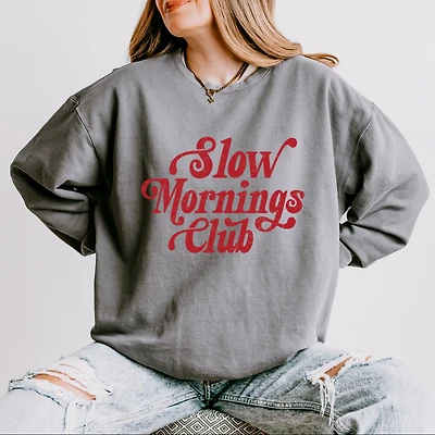 Simply Sage Market - Slow Mornings Club Distressed  Women's Lightweight Garment Dyed Sweatshirt