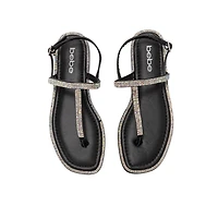 bebe Women’s Rhinestone T-Strap Sandals - Flat Thong with Ankle Strap