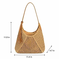 Alilang Women's Woven Paper Fiber Shoulder Tote Bag Large Capacity Crochet Handbag with Tassel Accent, Soft Ivory