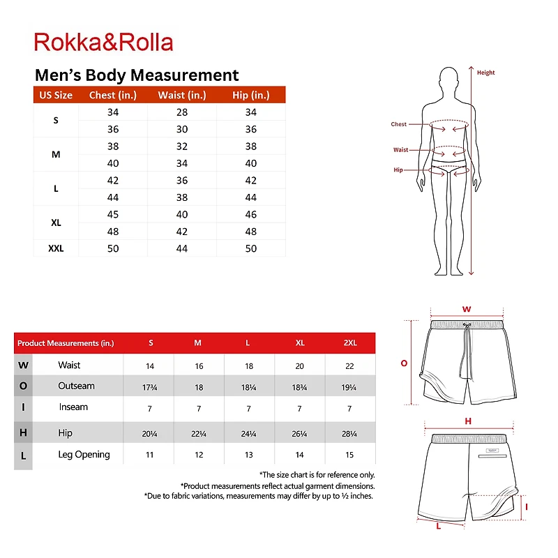 Rokka&Rolla Mens 7" Swim Trunks with Compression Liner