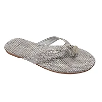 bebe Women’s Metallic Thong Sandals with Charm Detail - Flat Slip-On Summer