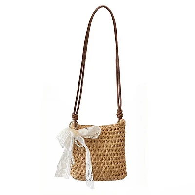 Alilang Women's Crochet Crossbody Bag with Lace Bow Detail Lightweight Knit Shoulder Small Casual Handbag