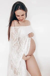 PinkBlush Womens White Lace Off Shoulder Maternity Photoshoot Gown/Dress