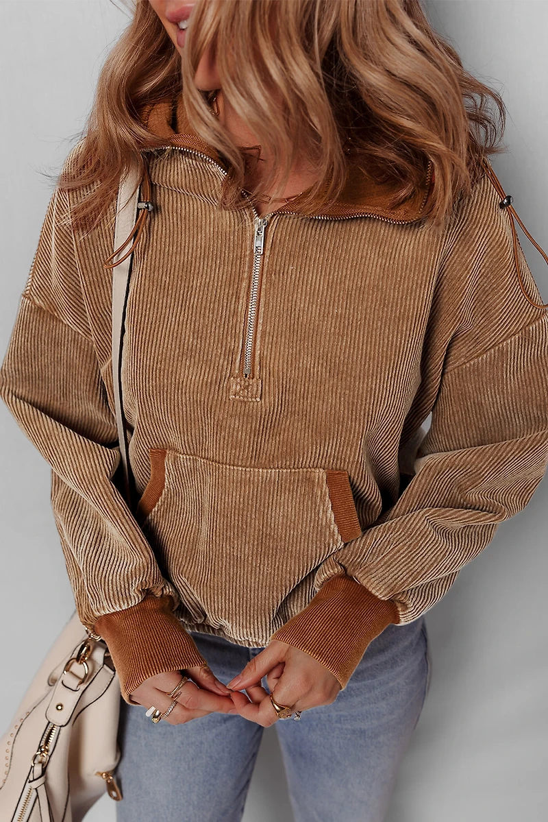 Threaded Pear Women's Abigail Kangaroo Drawstring Corduroy Hoodie