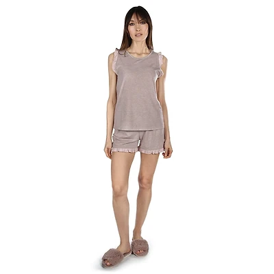 MeMoi Women's Contrast Ruffle Trim Modal Top and Shorts Set