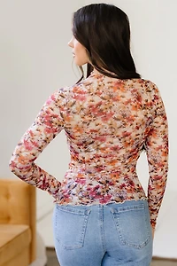 Threaded Pear Women's Virginia Floral Print Mesh Long Sleeve Top