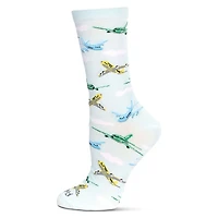MeMoi Women's Airplanes Bamboo Crew Socks