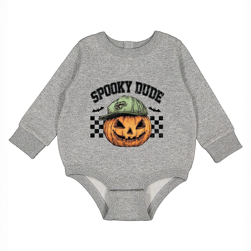 The Juniper Shop - Infant Fleece BodySuit Spooky Dude Checkered Pumpkin