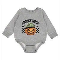 The Juniper Shop - Infant Fleece BodySuit Spooky Dude Checkered Pumpkin