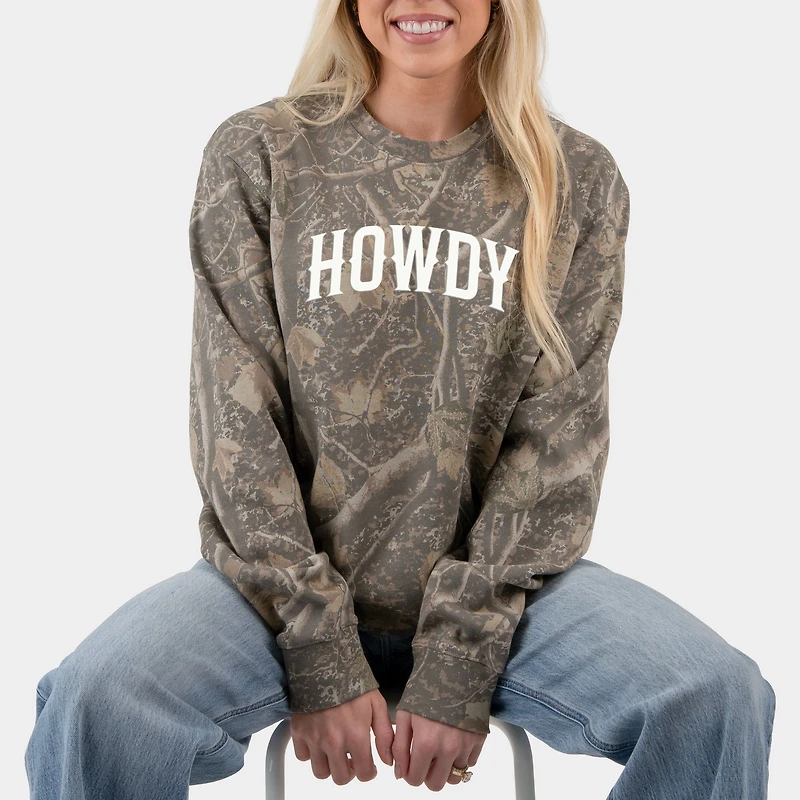 Simply Sage Market - Howdy Arched Puff Women's Camo Sweatshirt