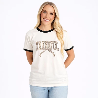 Simply Sage Market - Women's Ringer Graphic T-Shirt Thankful Floral Coquette