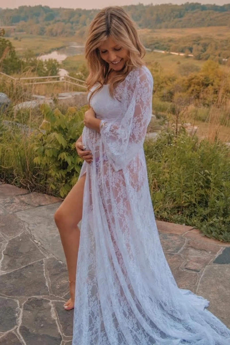PinkBlush Womens White Lace Off Shoulder Maternity Photoshoot Gown/Dress