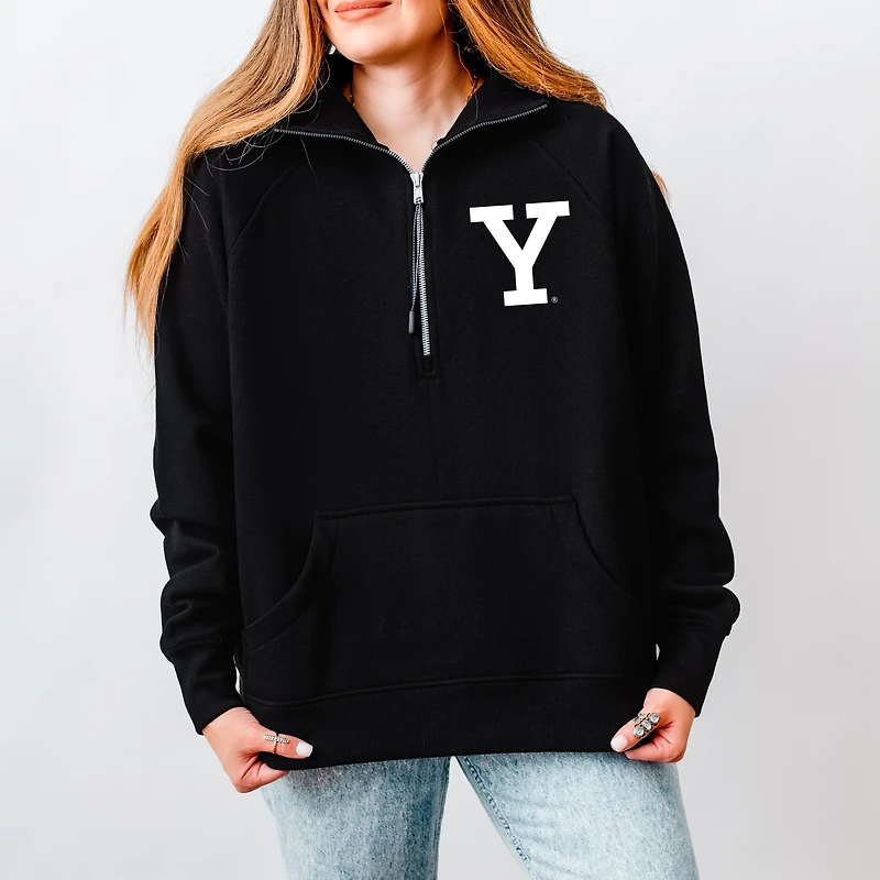 Yale 1701 New Haven Distressed Front and Back - Womens Quarter Zip Fleece Graphic Sweatshirt
