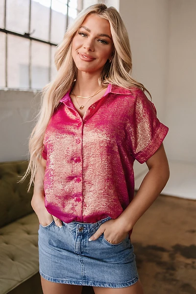 Threaded Pear Women's Amoura Metallic Sheen Buttoned Top