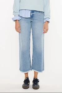 KanCan Women's Essentials Mid Rise Crop Wide Jeans Mal