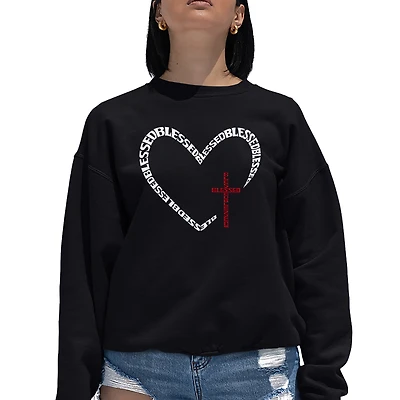 LA Pop Art Blessed Heart - Women's Word Crewneck Sweatshirt