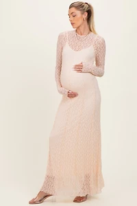 PinkBlush Womens Lace Mock Neck Long Sleeve Maternity Maxi Dress