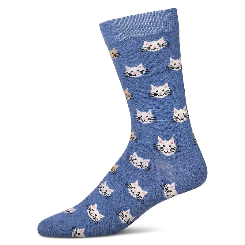 MeMoi Men's Cat Face Cashmere Crew Socks