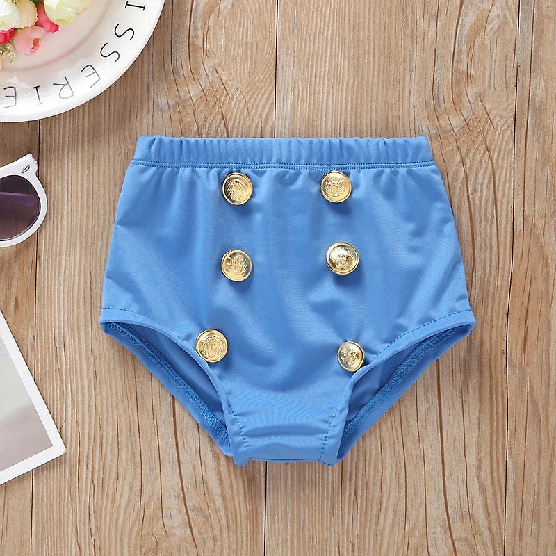 MyKids-USA Baby Girl Striped Pattern Bow Tie Design Belted Tops Combo Shorts Swimwear