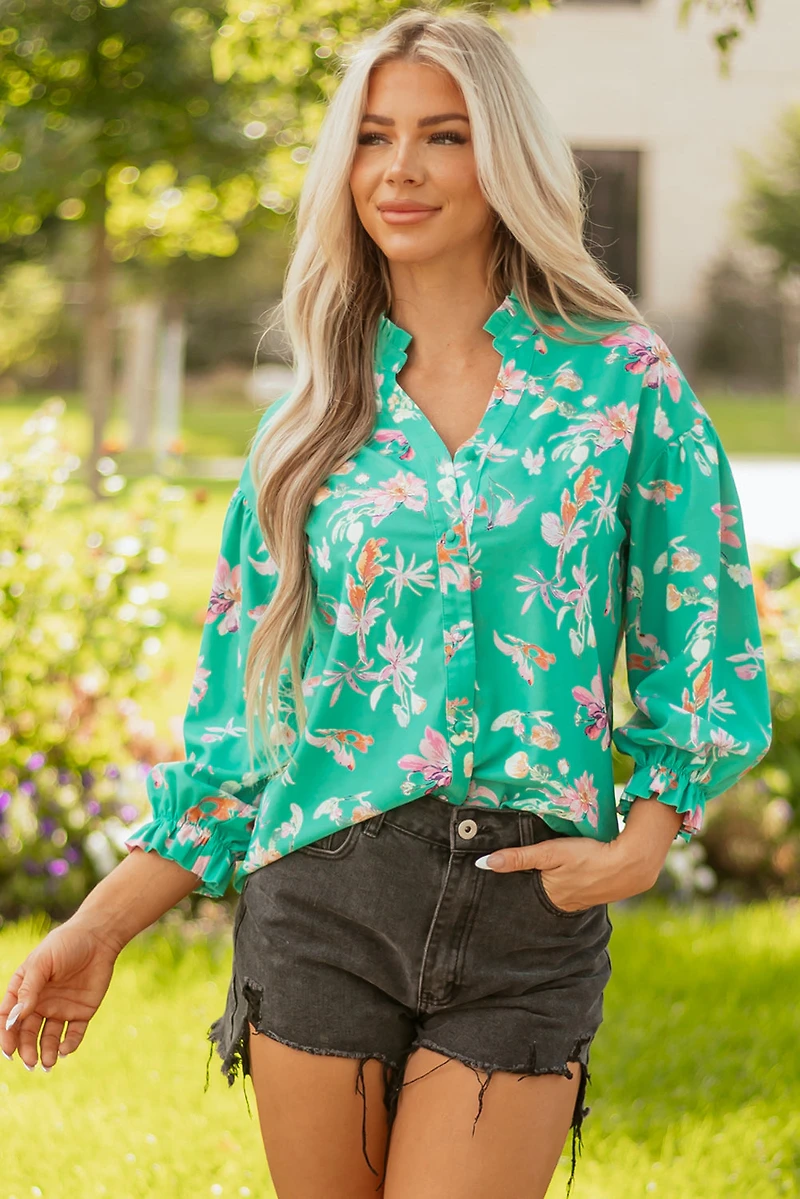 Threaded Pear Women's Bella Lantern Sleeve Front Shirt