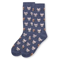 MeMoi Women's Soft Cheerful Cat Face Cashmere Crew Socks