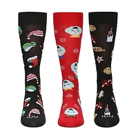MeMoi Men's 3 Pair Pack Holiday Novelty Crew Socks