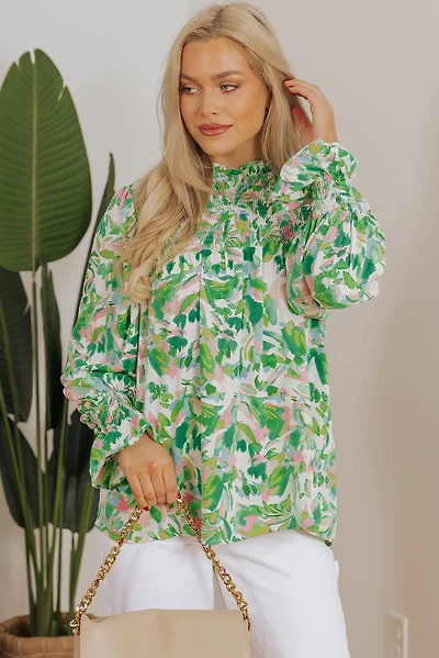 Threaded Pear Women's Milena Sleeve Shirred Mock Blouse