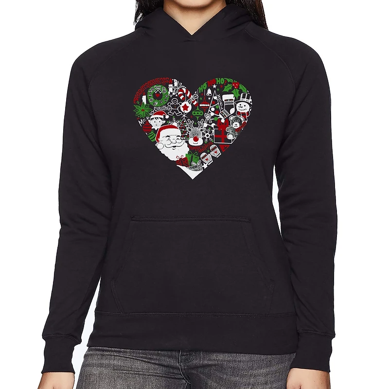 LA Pop Art Christmas Themed Heart - Women's Word Hooded Sweatshirt