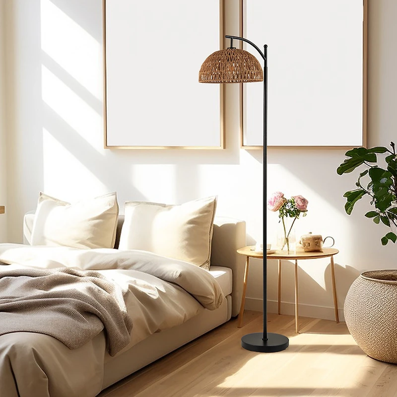 SlickBlue Arc Floor Lamp 63in E26 Socket Paper Rope Shade Living Room Sofa Light