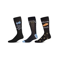 MeMoi 3 Pair Men's Hanukkah Novelty Crew Socks