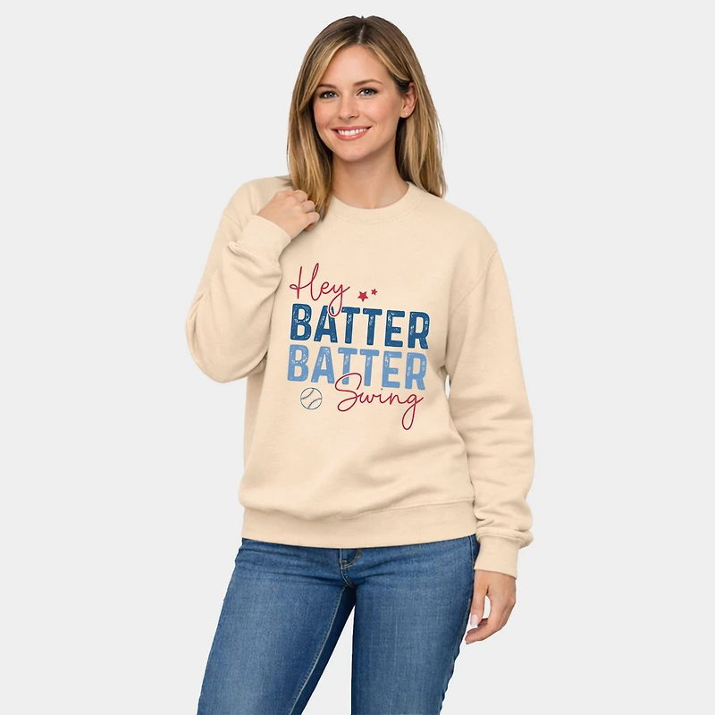 Simply Sage Market - Hey Batter Swing Distressed  Women's Graphic Sweatshirt