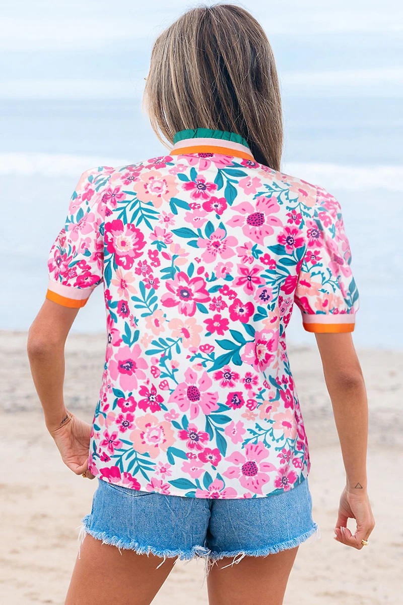 Threaded Pear Women's Gianna Floral Short Sleeve Blouse