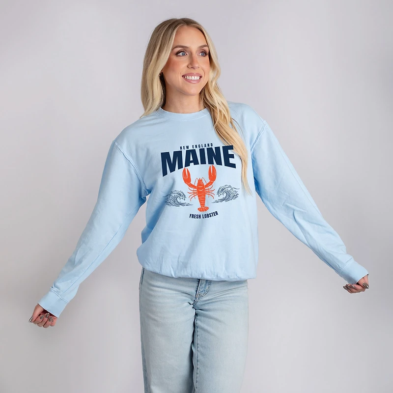 Simply Sage Market - Maine Fresh Lobster Waves Women's Lightweight Garment Dyed Sweatshirt