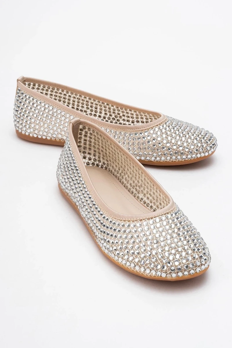 Prologue Shoes Womens Runway Mesh Embellished Ballet Flat