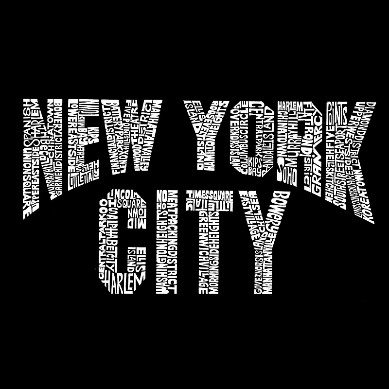 LA Pop Art Men's NYC Neighborhoods Word T-Shirt - 100% Cotton Crew Neck