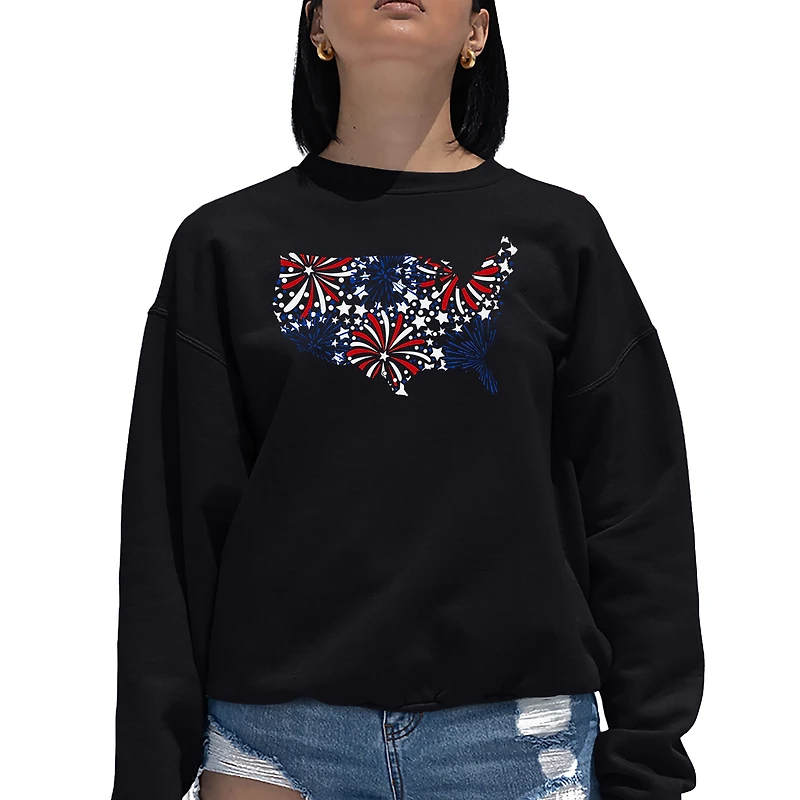 LA Pop Art USA Fireworks - Women's Word Crewneck Sweatshirt