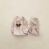 MyKids-USA Baby Cartoon Bear Embroidered Pattern Waffle Fabric Hoodies Sets