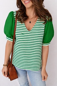 Threaded Pear Women's Leighton Short Sleeve Patchwork Blouse